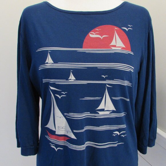 Blue Platypus Cotton Sailboat 3/4 Sleeve Tee Size XL - Picture 3 of 14
